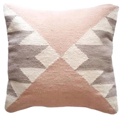 Pink Vessi Handwoven Wool Decorative Throw Pillow Cover | Cushion in Pillows by Mumo Toronto. Item composed of fabric