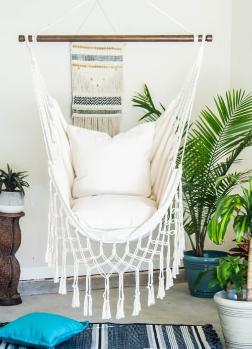 White Macrame Hammock Chair Swing SERENA IVORY WHITE by Limbo