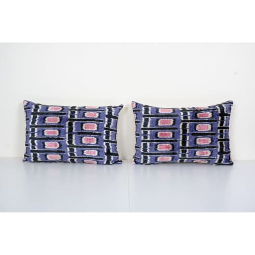 Christmas Day Gift, Matching Blue Ikat Velvet Pillow Cover | Sham in Linens & Bedding by Vintage Pillows Store. Item composed of cotton