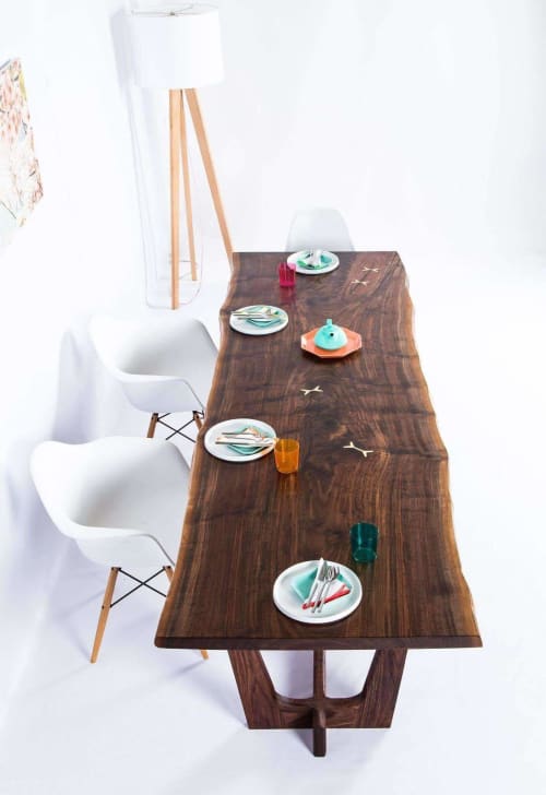 The Prima :: Claro Walnut Dining Table | Tables by MODERNCRE8VE. Item made of walnut with brass