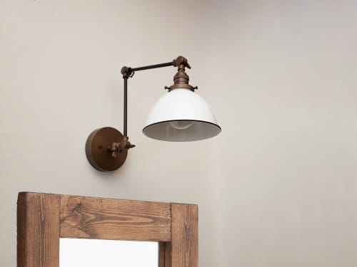 Swing Arm Adjustable Wall Light - Antique Brass | Sconces by Retro Steam Works. Item composed of metal compatible with industrial style