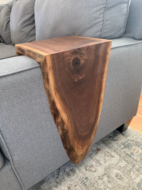 Extra Long Sofa Couch Armrest Walnut Waterfall Table | Side Table in Tables by Hazel Oak Farms. Item made of oak wood works with minimalism & contemporary style