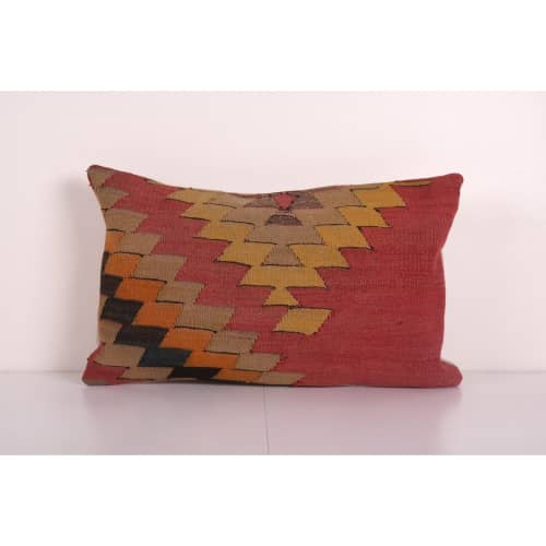 Turkish Geometrical Kilim Lumbar Pillow Cover, Handwoven Kil | Cushion in Pillows by Vintage Pillows Store