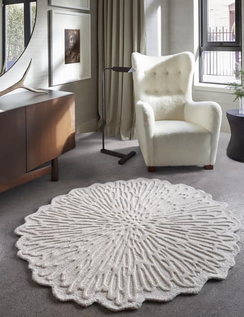 Handmade Wool Geometric Rug, Ivory Grey Modern Carpet, Hand Knotted Textile Mat | Area Rug in Rugs by Swiflo