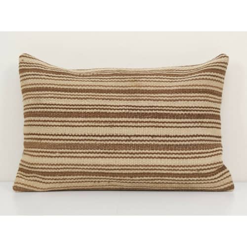14" x 22" Vintage Striped Organic Hemp Kilim Pillow | Cushion in Pillows by Vintage Pillows Store. Item made of cotton