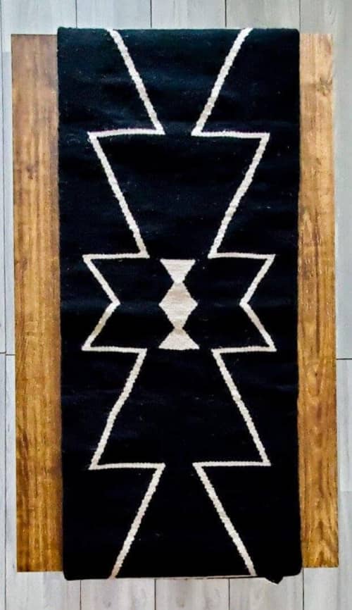 Black Mut Boho Table Runner | Natural Wool | Linens & Bedding by Mumo Toronto. Item composed of fabric in boho or country & farmhouse style