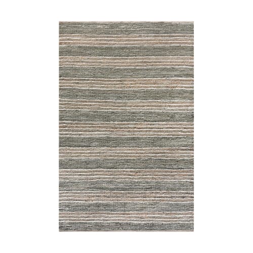 Natural Denim Cotton Rug Handmade Area Carpet Striped Farmhouse Scandinavian Neutral Bedroom Decor | Area Rug in Rugs by Swiflo
