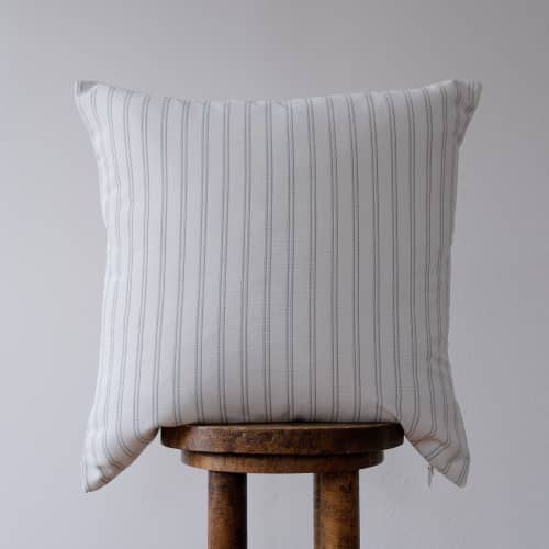 Blue Stitch on White Linen Pillow 22x22 | Pillows by Vantage Design