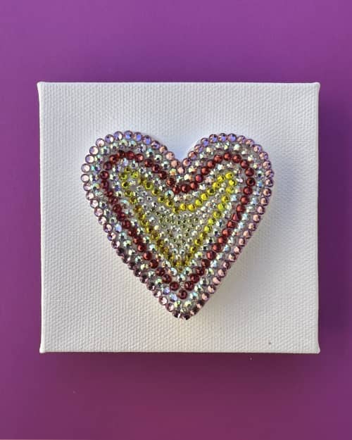 Multi Heart Crystal 4" x 4" | Mixed Media in Paintings by Emeline Tate. Item composed of canvas and synthetic