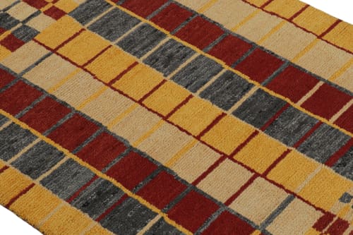Rug & Kilim’s Moroccan style rug in Gold, Gray and Red Tribal Geometric Pattern | Area Rug in Rugs by Rug and Kilim