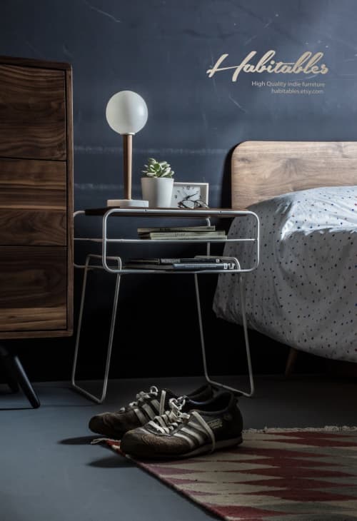 2 Units Iron and Wood Bedside Table / Nightstand | Tables by Manuel Barrera Habitables. Item made of oak wood