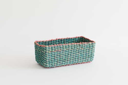 Abaca Storage Tray | Aqua + Pink | Decorative Tray in Decorative Objects by NEEPA HUT. Item composed of fiber