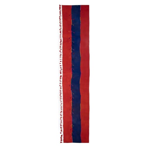 Minimalist Kilim, Red an Blue Perde from Eastern Anatolia | Runner Rug in Rugs by Vintage Pillows Store. Item made of wool & fiber