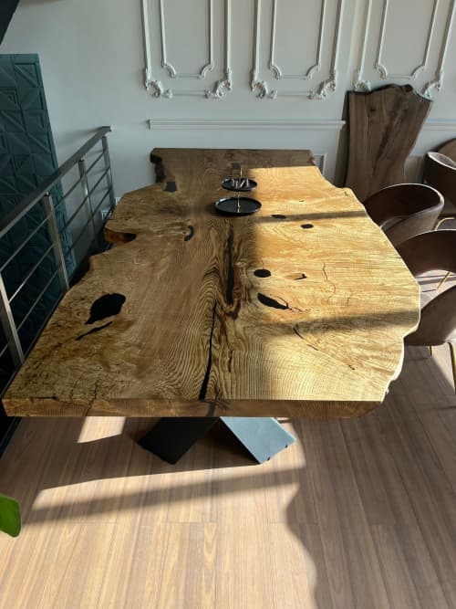 Conference Wood Table Live Edge Chestnut Table | Dining Table in Tables by Tinella Wood. Item made of wood works with contemporary & coastal style