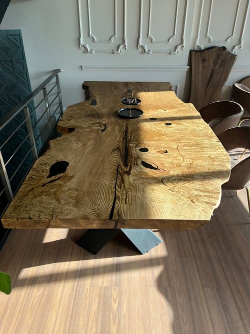 Conference Wood Table Live Edge Chestnut Table | Dining Table in Tables by Tinella Collection. Item made of wood works with contemporary & coastal style