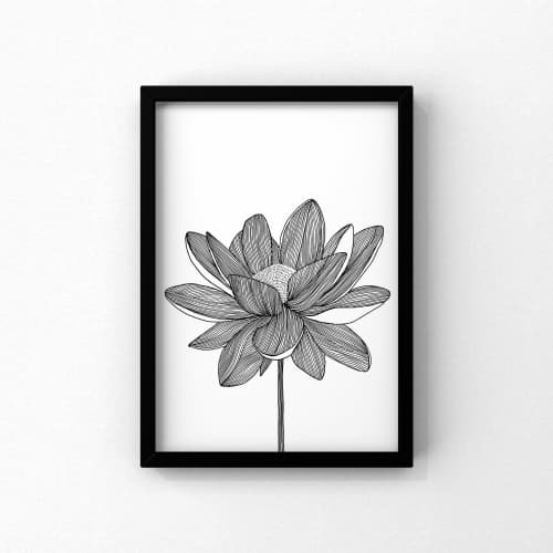 Lotus Flower Print, Botanical Black & White Wall Art by Carissa Tanton ...