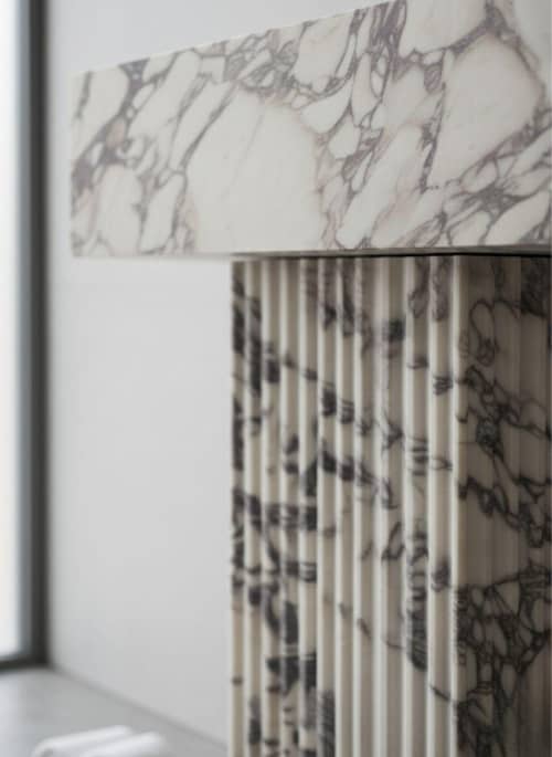 Modern Pedestal Calacatta Viola fluted marble sink | Water Fixtures by AYMARBLEDESIGN LLC