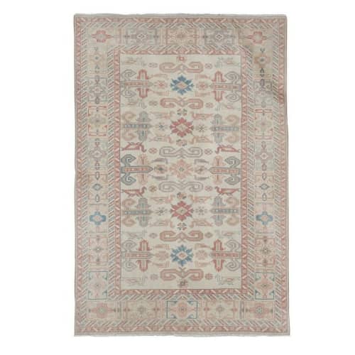 Vintage Pastel Turkish Kars Rug with Modern Medieval Style | Area Rug in Rugs by Vintage Pillows Store. Item made of cotton