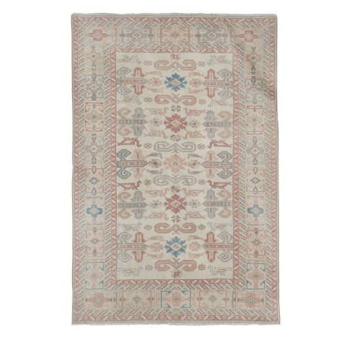 Vintage Pastel Turkish Kars Rug with Modern Medieval Style | Area Rug in Rugs by Vintage Pillows Store. Item made of cotton