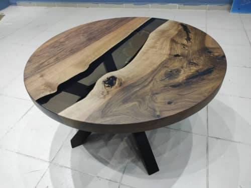 Custom 36" Diameter, Round Walnut Wood, Smoke Epoxy Dining | Dining Table in Tables by LuxuryEpoxyFurniture. Item made of wood with synthetic