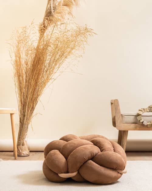 (M) Chocolate Vegan Suede Knot Floor Cushion | Pillows by Knots Studio. Item composed of cotton