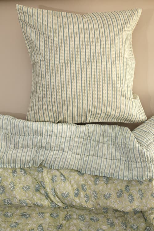 Sage Vines Block Print Quilt | Pillows by Ninéh