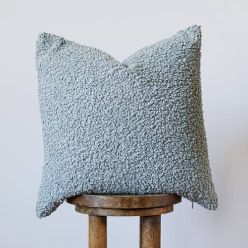 White Boucle Modern Throw Pillow with Feather-Down Insert 23 +