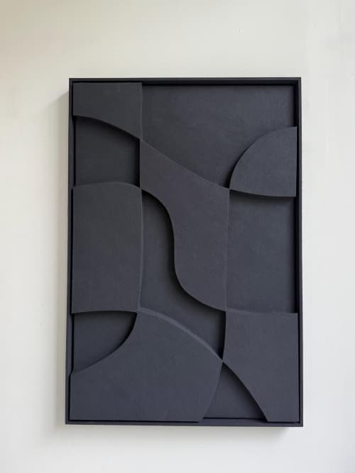 Textured Plaster Wall Art - Modern Geometric Sculpture - Black Abstract Relief - Housewarming Gift | Wall Sculpture in Wall Hangings by Vaiva Art Atelier