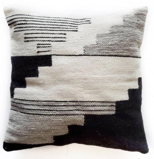 Black Terra Handwoven Wool Decorative Throw Pillow Cover | Cushion in Pillows by Mumo Toronto. Item made of fabric
