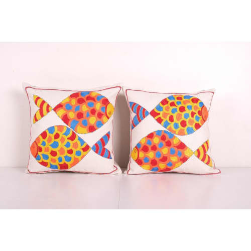 Bohemian Fish Figured Cotton Pillowcase, Set of Two Ethnic A | Cushion in Pillows by Vintage Pillows Store