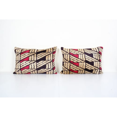 Handwoven Silk Ikat Velvet Pillowcase, Matching Brown Velvet | Sham in Linens & Bedding by Vintage Pillows Store. Item composed of cotton