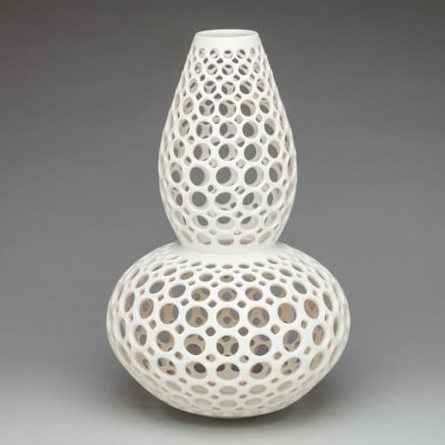Elongated Double Gourd Lace Vessel | Ornament in Decorative Objects by Lynne Meade. Item made of ceramic