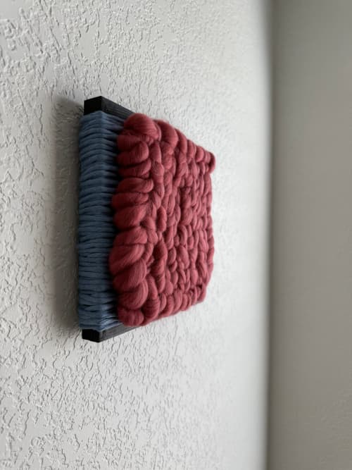 Woven Tile- Fluff- Light Blue and Rose | Wall Sculpture in Wall Hangings by Mpwovenn Fiber Art by Mindy Pantuso