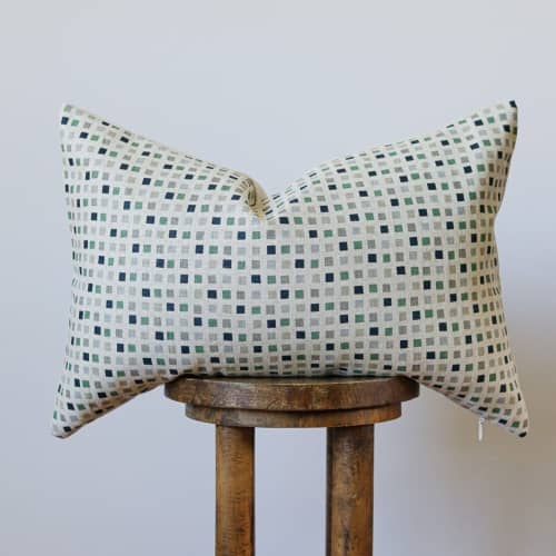 Linen with Printed Colored Squares Lumbar Pillow 16x24 | Pillows by Vantage Design