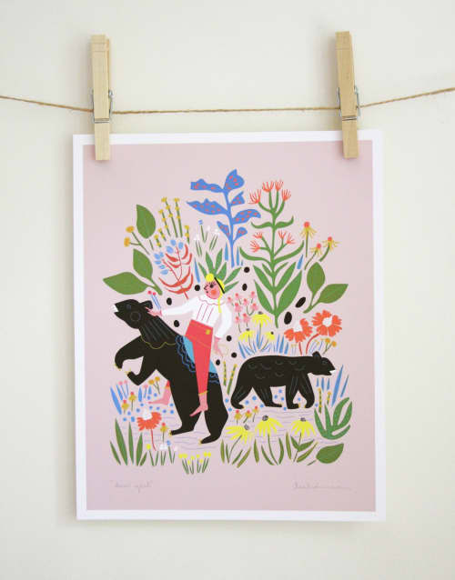 Bear Girl Print | Prints by Leah Duncan. Item composed of paper in mid century modern or contemporary style