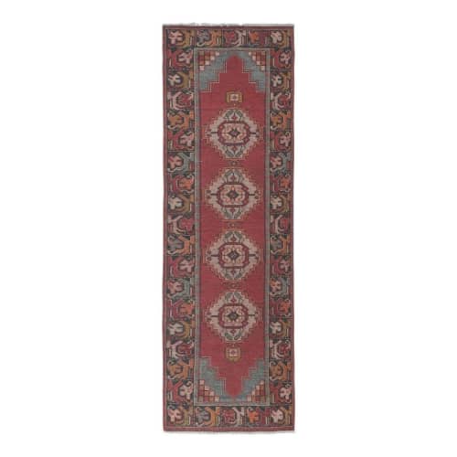 Vintage Turkish Handmade Wool Runner Rug Hallway Decor | Rugs by Vintage Pillows Store. Item made of cotton & fiber