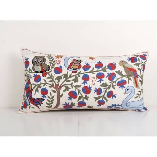 Vintage Long Pictorial Suzani Pillow Cover, Embroidery Duck, | Cushion in Pillows by Vintage Pillows Store