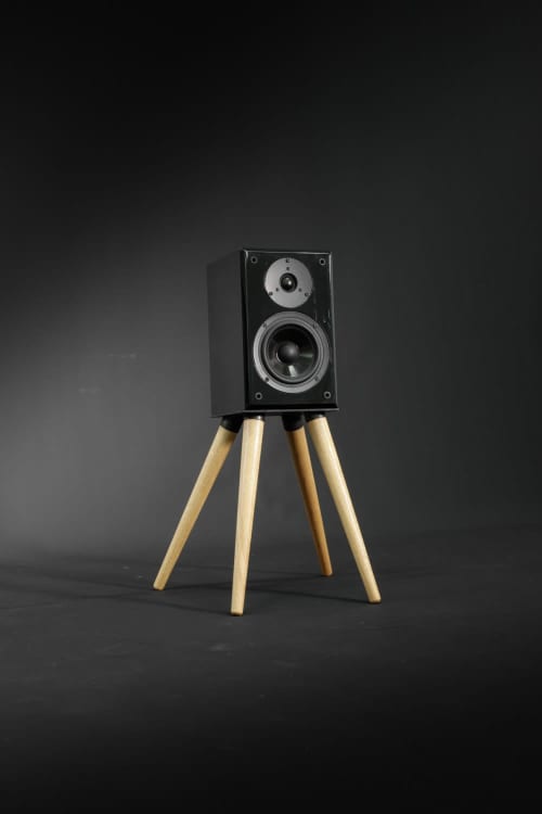 Audio speaker stand , iron and wood (2 units) | Storage Stand in Storage by Manuel Barrera Habitables. Item made of oak wood with metal