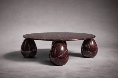 Cons Rosso Levanto Marble Round Coffee Table | Tables by HamamDecor LLC