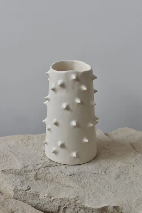 Spikes White Ceramic Vase II | Vases & Vessels by OWO Ceramics. Item made of ceramic