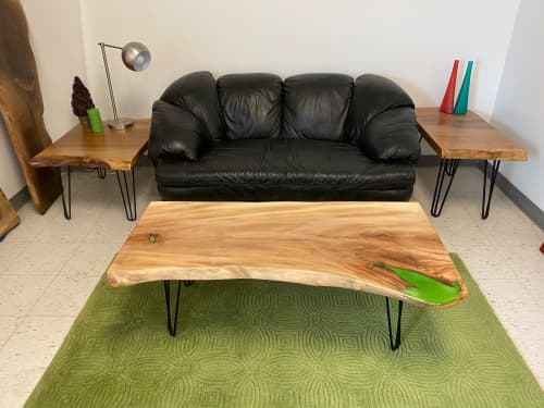 Sycamore Live Edge Coffee Table with Steel Hairpin Legs | Tables by Carlberg Design. Item made of wood with steel works with minimalism & country & farmhouse style