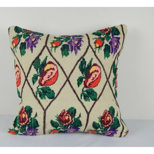 Needlepoint Tapestry Aubusson Handwoven 18''X18'' | Sham in Linens & Bedding by Vintage Pillows Store. Item composed of cotton & fiber