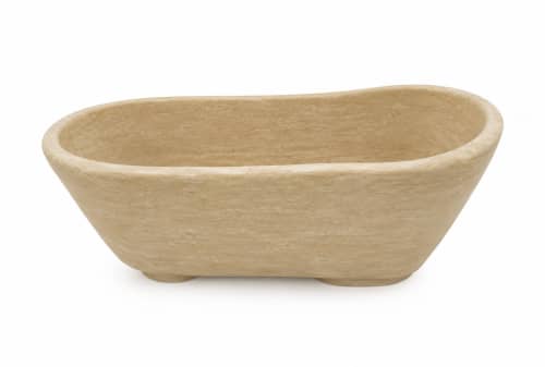 Travertine Stone Bathtub | 70" Luxury Freestanding Natural Stone Soaking Tub | Water Fixtures by Vero Marble