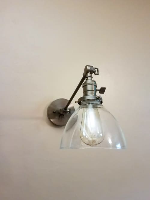 Swinging Adjustable Wall Light - Industrial Antique Brass | Sconces by Retro Steam Works. Item composed of metal and glass