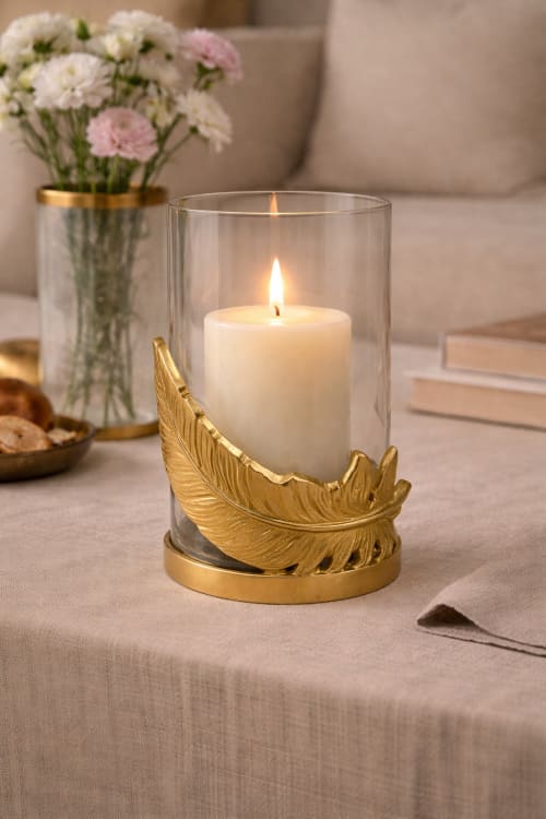 Feather Glow Votive Candle Holder — Gold Finish | Decorative Objects by Raíz Studio