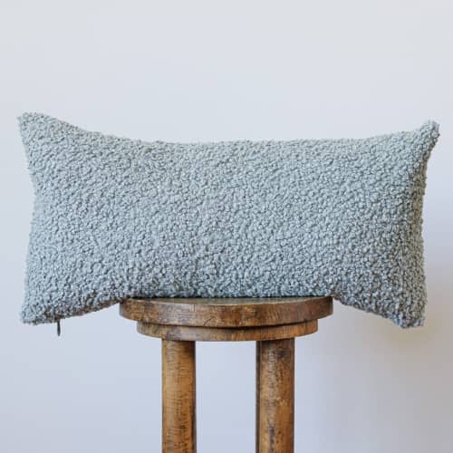 Steel Blue Boucle with Velvet Lumbar Pillow 12x24 by Vantage