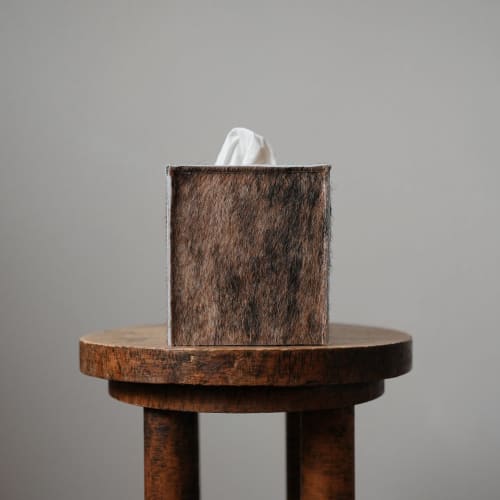 Auburn Brown Hair-On-Hide Leather Single Tissue Box Cover | Toiletry in Storage by Vantage Design
