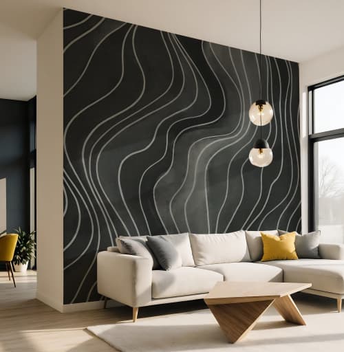 Charcoal Wavy Lines - Abstract Luxury Wallpaper Mural | Wall Treatments by ELLE WALLS