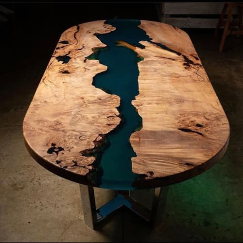 Epoxy Resin Table | Oval Epoxy Table | Tables by Ironscustomwood. Item composed of wood and synthetic