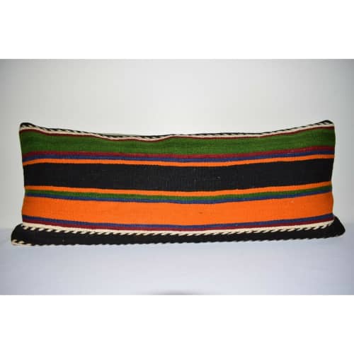 16" X 40" Queen Boho Woven Bedding Kilim Pillow Cover | Sham in Linens & Bedding by Vintage Pillows Store. Item made of cotton with fiber